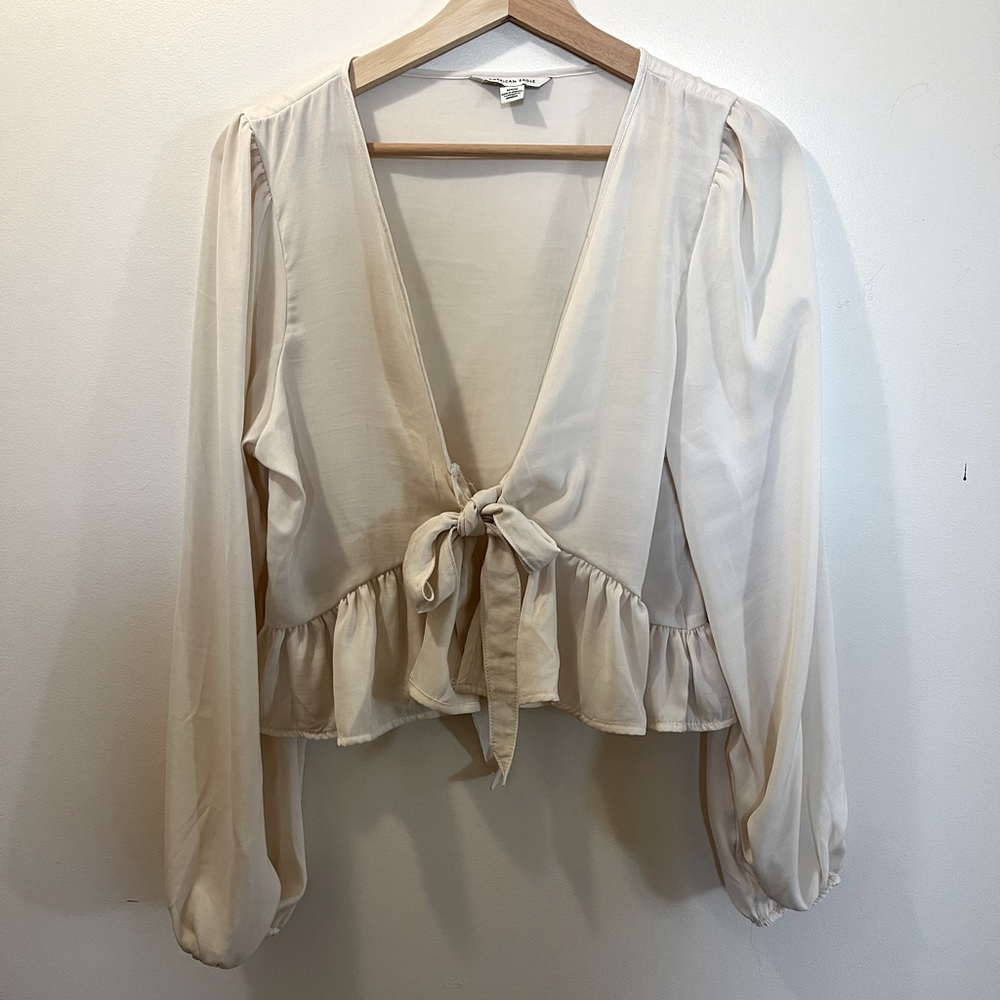 American Eagle Satin Tie-Front Blouse